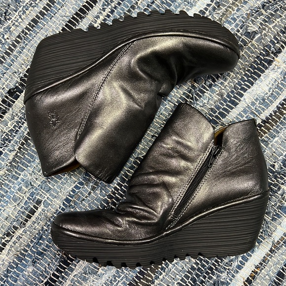 Fly London women’s Yip leather booties Red Burgundy Gray - Picture 2 of 14